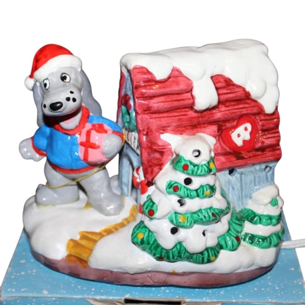 Vintage 80's Pound Puppies Cooler Ceramic Lighted Christmas Village House